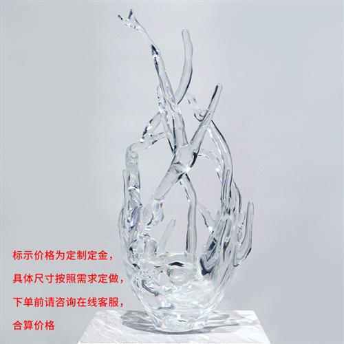 透明树脂浪花雕塑摆件酒店大堂玄关样板房软装家居工艺品艺术
