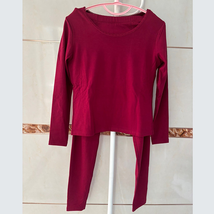 曼妮芬圆领长袖加厚保暖衣套装