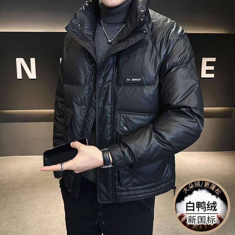 保暖时尚羽绒服男士冬季韩版休闲2026爆款加厚立领短款白鸭绒外套