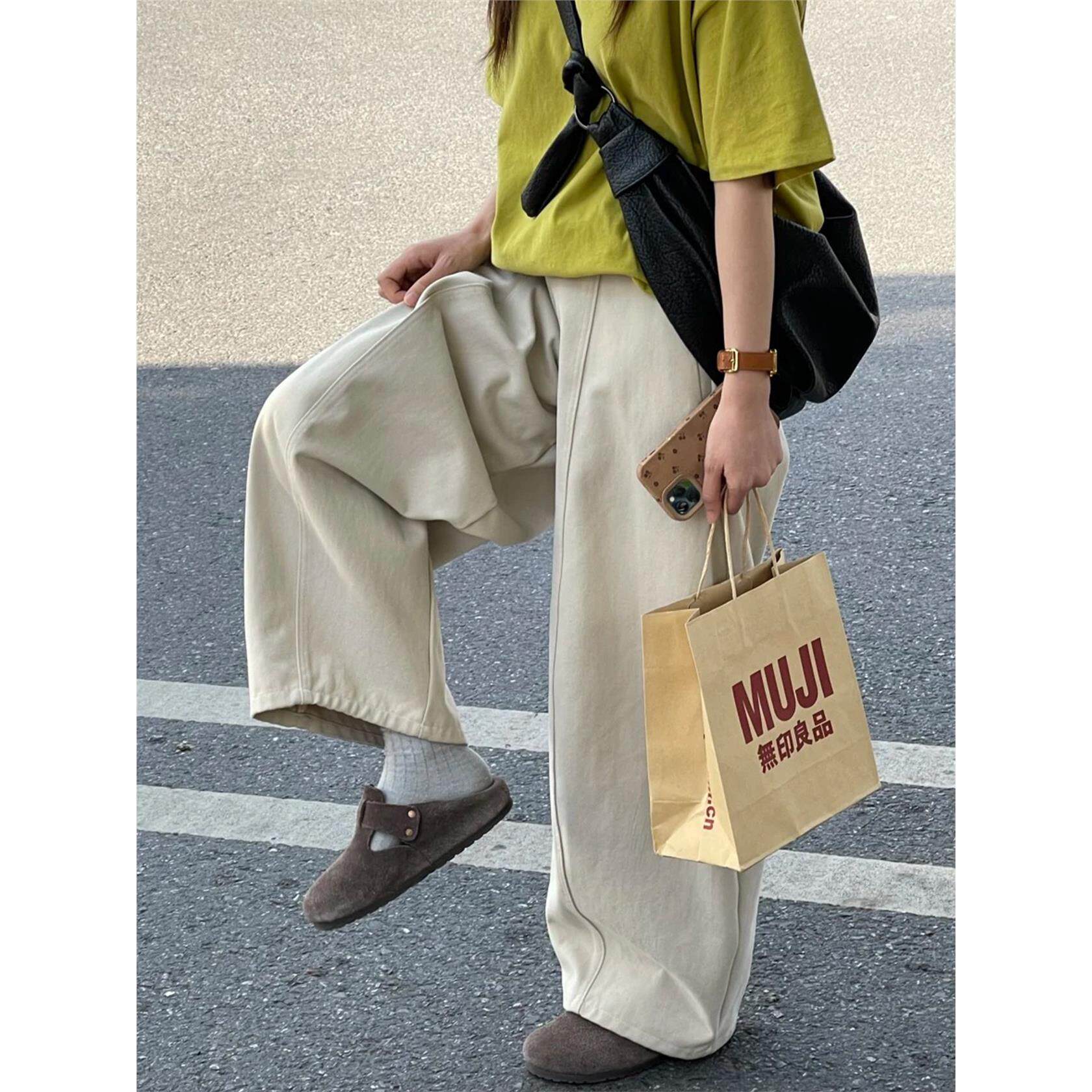 大码胖mm裤子垂感阔腿裤宽松慵懒风休闲裤女小个子梨型身材弯刀裤