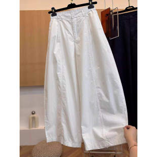 女夏季 小个子宽松直筒阔腿裤 薄款 胖mm气球裤 子 大码 白色弯刀休闲裤