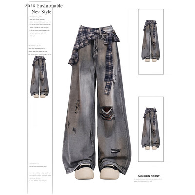 美式复古做旧破洞牛仔裤