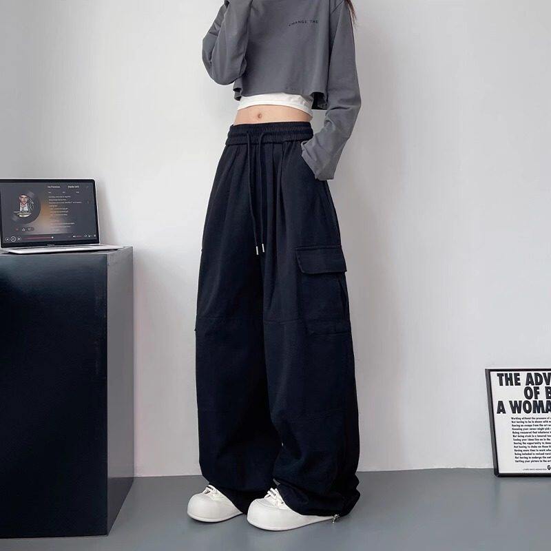 冰丝阔腿裤女夏季薄款大尺码胖mm宽松显瘦酷飒风休闲裤垂感工装裤