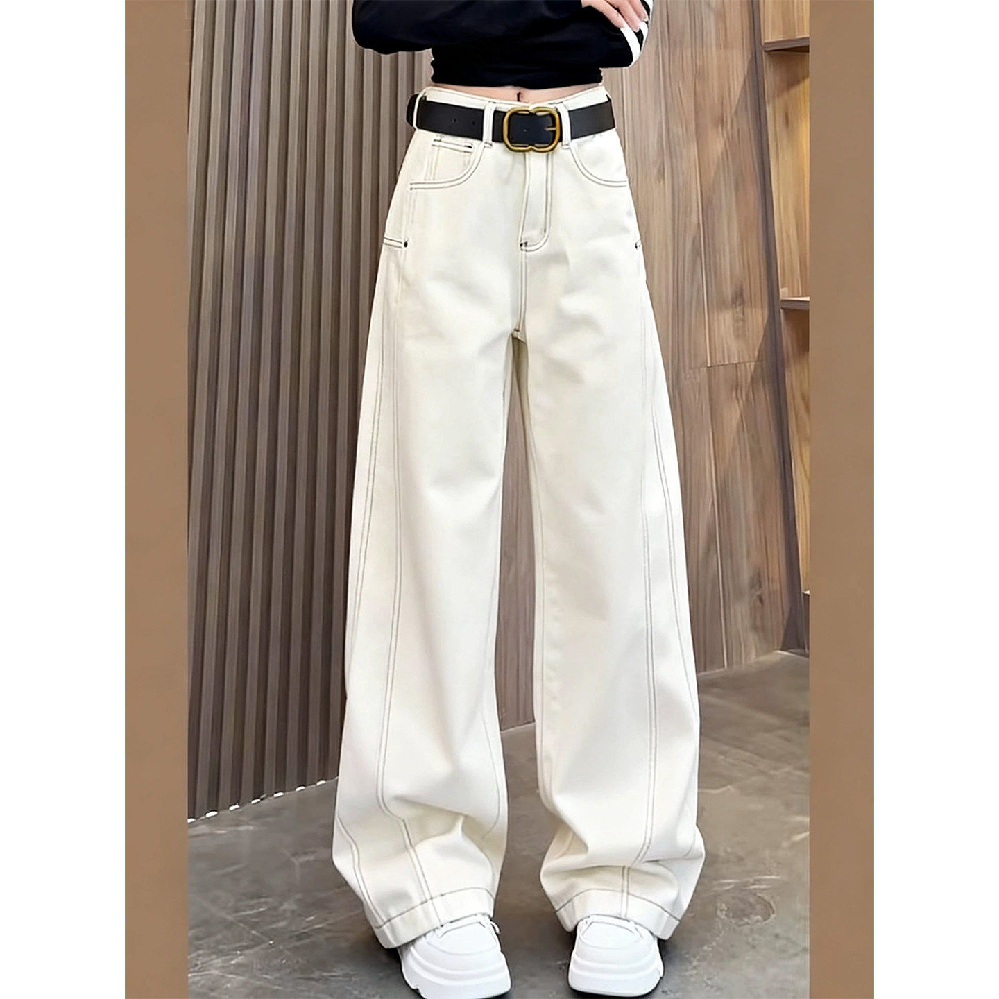 白色弯刀牛仔裤女春季2026新款镰刀裤小个子高腰宽松阔腿香蕉裤子