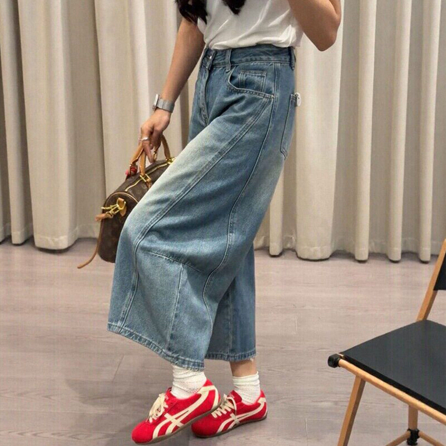 八分阔腿牛仔裤女2026春季新款大码梨形身材高腰显瘦小个子直筒裤