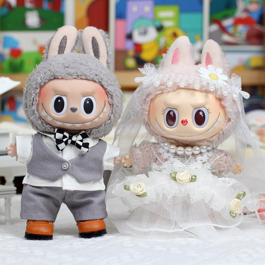 心动马卡龙labubu娃衣婚纱西装