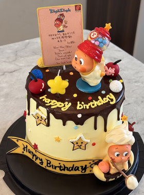 PVC吹泡泡许愿黄色星星人周岁蛋糕装饰香蕉船樱桃蜡烛ins生日卡片