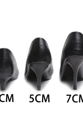 黑色3-5-7cm职业装高跟鞋女尖头细跟皮鞋中跟大码41 42 43 小码33