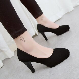 中跟5 女圆头粗细跟大学生礼仪队配西装 7cm单 高跟鞋 黑色职业正装