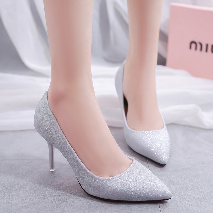 礼服学生银色伴娘年会高跟鞋