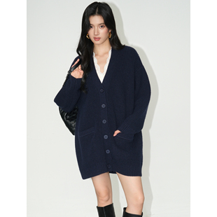 韩版 现货7折 女秋冬新款 v领针织外套上衣 宽松毛衣开衫 NEVA