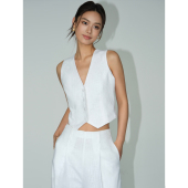 背心 粉色棉麻短款 NEVA V领西装 坎肩马甲女开衫 阔腿裤 两件套