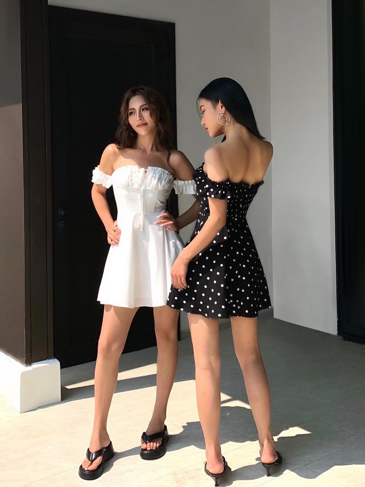 NEVA HU【现货6折】法式抹胸连衣裙女夏季收腰a字一字肩短裙