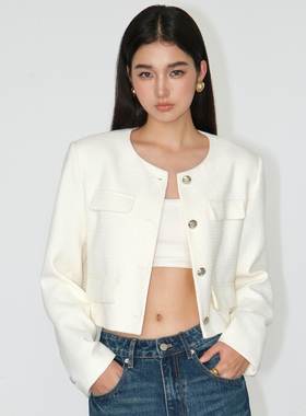 NEVA HU【现货7折】法式小香风短款外套女秋季复古粗花呢气质上衣