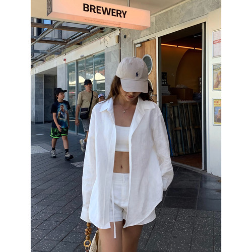 苎麻衬衫三件套衬衣阔腿短裤长裤