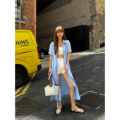 女长款 现货7折 NEVA 1OO亚麻白色短袖 衬衫 宽松慵懒开衫 外套