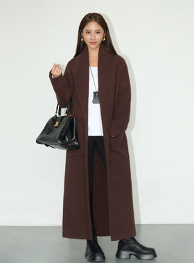 NEVA HU【现货6折】灰色长款毛衣外套女针织衫开衫韩版宽松上衣