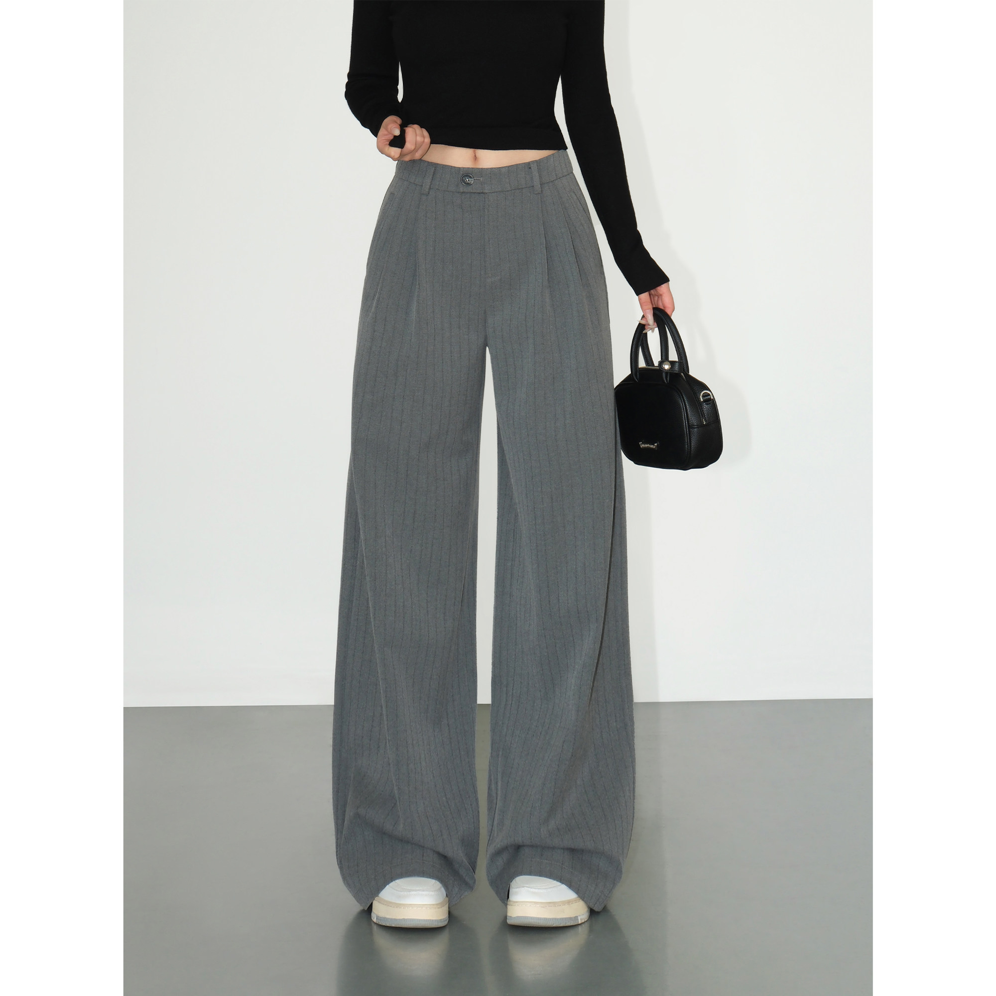 NEVA HU 西街杂志 老钱风条纹西装休闲裤女通勤垂感宽松阔腿长裤,女装/女士精品,休闲裤,淘宝优惠券,粉丝福利购,淘宝优惠卷