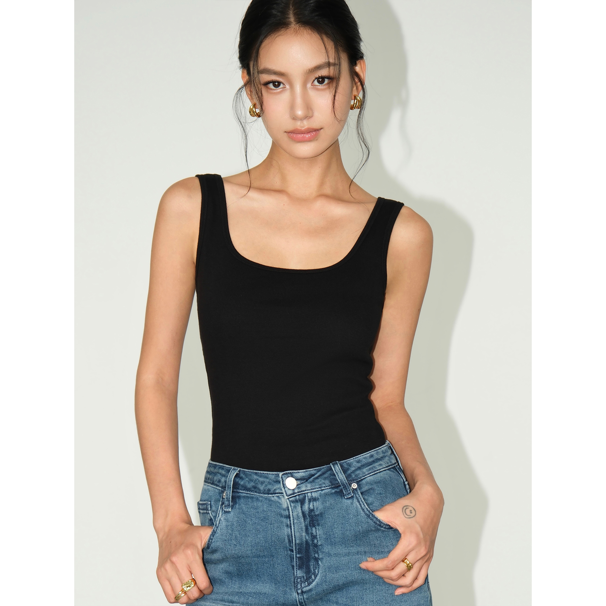 NEVA HU 长期衣橱 U型领针织吊带背心女夏季外穿基础内搭无袖上衣