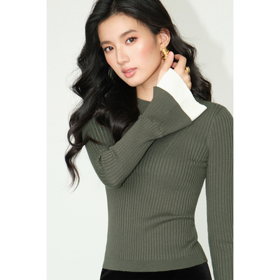 基础百搭袖口撞色打底衫