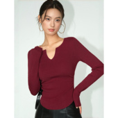 女设计感修身 NEVA 百搭针织内搭T恤 v领长袖 打底衫 现货7折