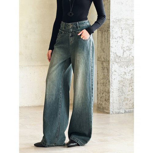 复古时髦宽松牛仔裤显瘦长裤