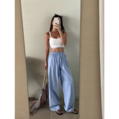 薄款 条纹休闲阔腿裤 NEVA 女夏季 新款 高腰垂感慵懒拖地裤 子