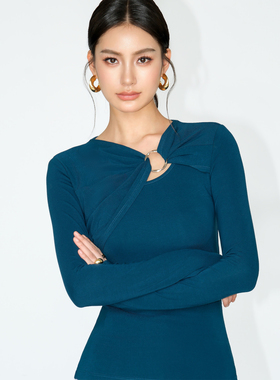 NEVA HU 黑色圆环设计感小众打底衫女高级感修身长袖针织衫上衣