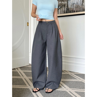 女松弛感廓形阔腿拖地长裤 NEVA 宽松压褶弯刀休闲裤 利雅得夜