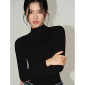 修身 NEVA 女春秋百搭长袖 黑色半高领针织打底衫 显瘦内搭上衣