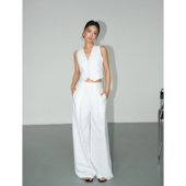 休闲裤 NEVA 女宽松显瘦垂感直筒拖地裤 白色高腰棉麻阔腿裤