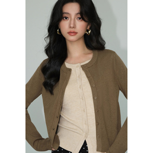 NEVA HU撞色假两件针织开衫上衣女外穿秋季韩版宽松长袖毛衣外套