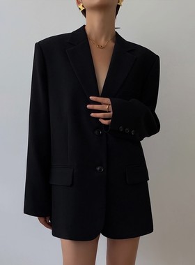 NEVA HU 自成焦点 黑色高级感西装外套女宽松休闲西服气质上衣