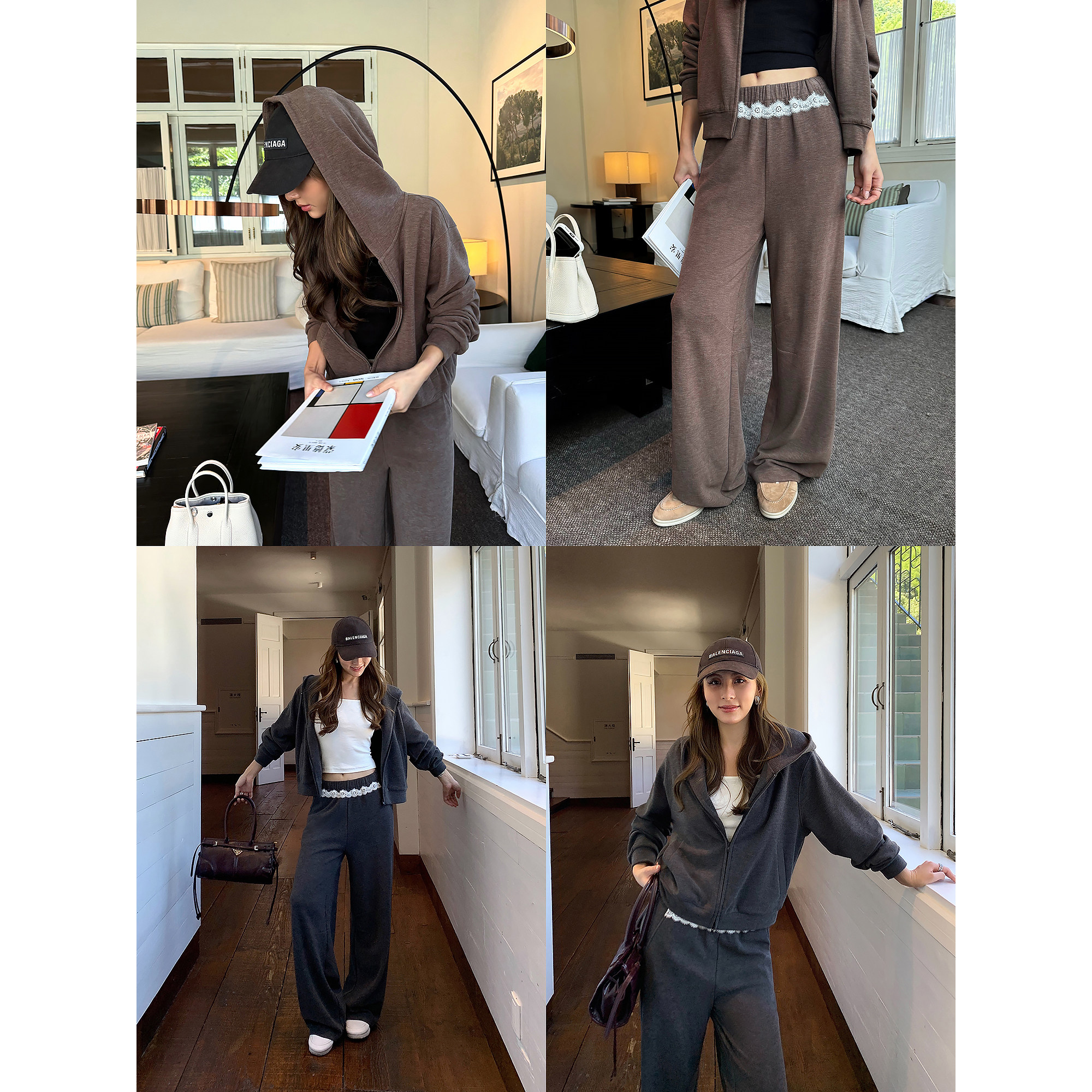 NEVA HU【现货7.5折】连帽卫衣外套女短款拉链开衫+休闲长裤套装,女装/女士精品,短外套,淘宝优惠券,粉丝福利购,淘宝优惠卷