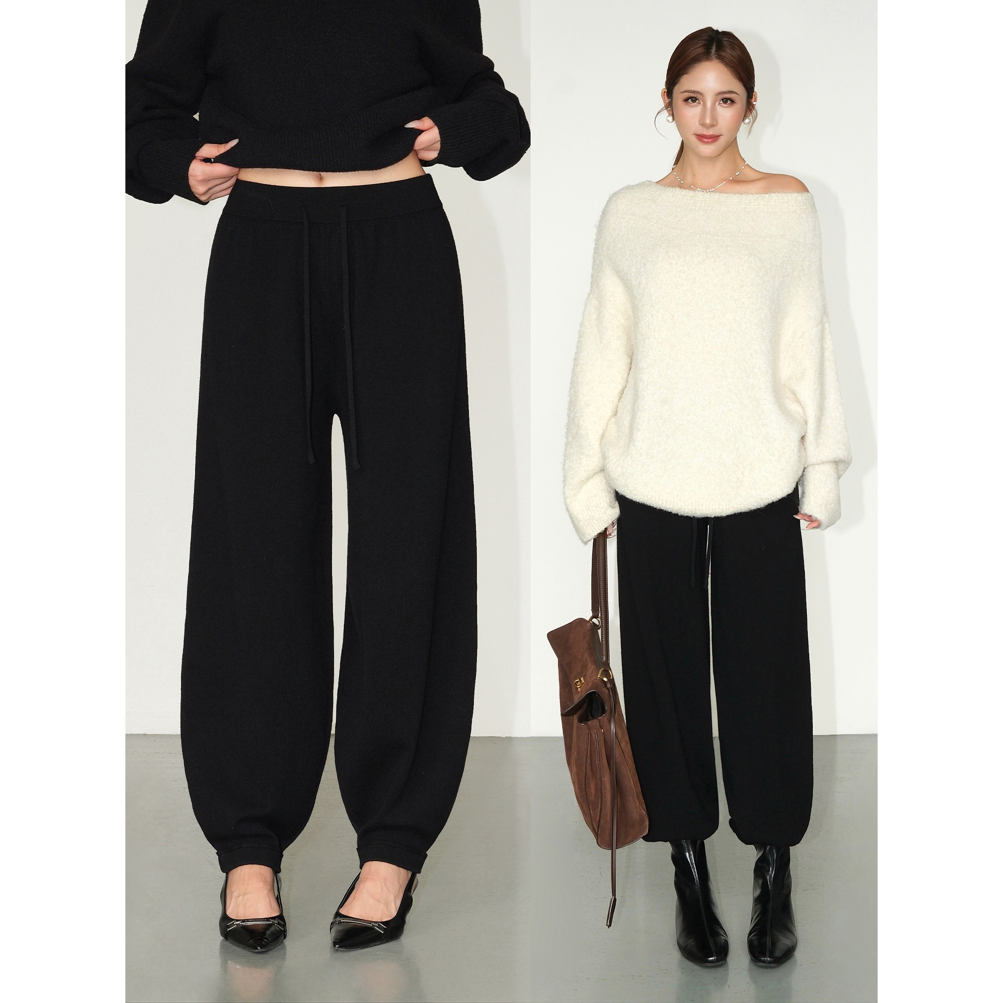 NEVA HU  时髦定义！慵懒风针织束脚哈伦裤女宽松舒适系带休闲裤,女装/女士精品,休闲裤,淘宝优惠券,粉丝福利购,淘宝优惠卷