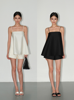 NEVA HU 辣妹抹胸吊带背心女外穿无袖气质上衣高腰休闲短裤套装