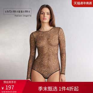 Intimissimi意舒漫性感豹纹印花薄纱拼接长袖 连体衣BO2561B