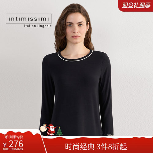 女士花卉时尚圆领撞色基础长袖衫