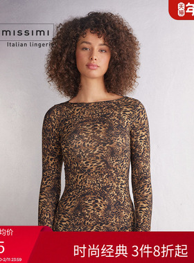 Intimissimi意舒漫性感轻薄一字领豹纹印花长袖打底衫CLD2561