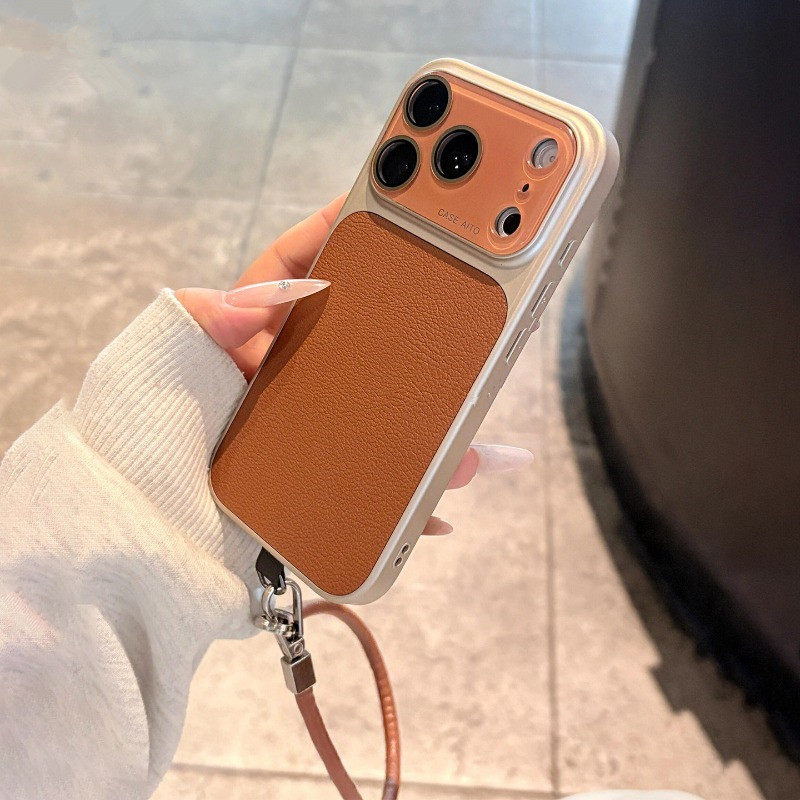 适用于苹果17Promax手机壳新款iPhone17大视窗轻奢荔枝纹16Promax轻薄软边防摔17自带镜头膜15简约全包保护壳