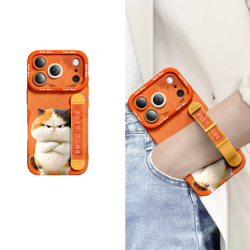 适用于苹果17Promax手机壳iphone16pro新款15防摔全包可爱14plus腕带支架高级感13小米17promax愤怒小猫外壳