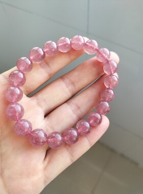 天然水晶草莓晶手链女招桃花粉水晶手串鸽血红草莓晶散珠闺蜜礼物