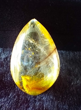 金发晶吊坠男女无事牌 天然发晶钛晶吊牌挂件水滴平安牌项链全净