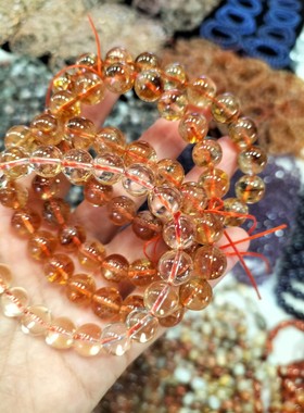 天然黄水晶手链简约单圈巴西金橘黄色水晶圆珠手串男女情侣收藏级