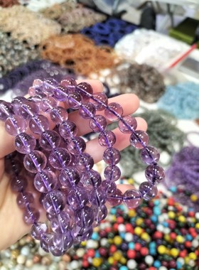 天然冰透紫水晶手链女巴西紫色水晶男二月生辰石紫水晶手串