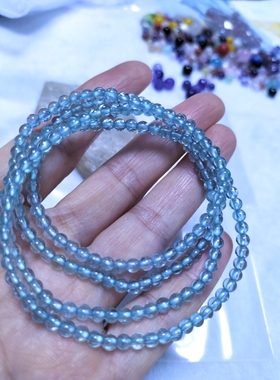 蓝磷灰手串四圈   天然磷灰石湖蓝色石头珠子手链圆珠女士款
