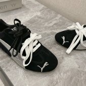 miu黑色白鞋 女款 组合丝绸 带适用puma复古运动阿甘德训鞋 吻婷人鞋
