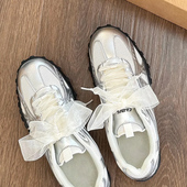 花潮流miu鞋 银色鞋 diy珍珠鞋 带卷卷东大门帆布板鞋 绳芭蕾风 网纱鞋