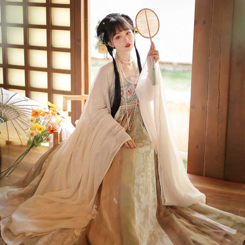 新品【春有约】茗月萱唐制诃子裙汉服女大袖衫刺绣正品日常套装春