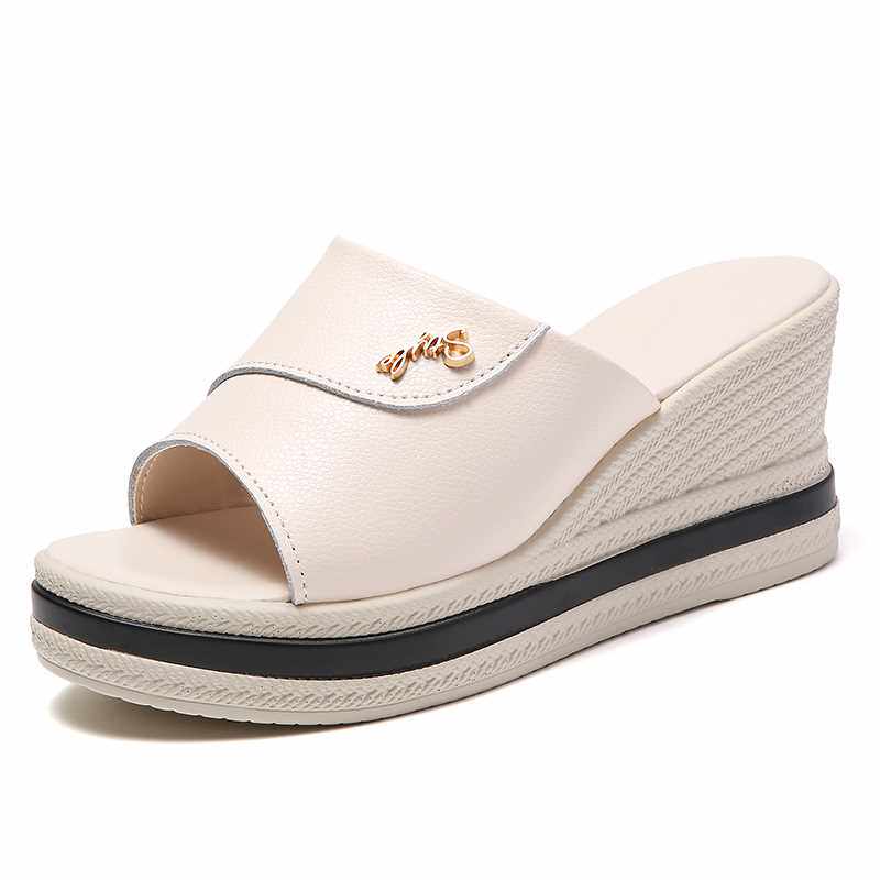 红蜻挺真皮拖鞋女2022新款女士夏季韩版高跟舒适休闲软底凉拖鞋女